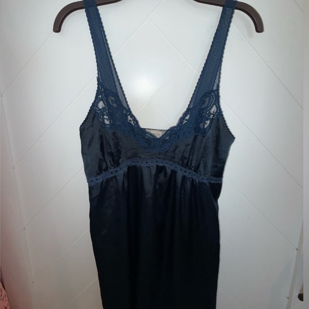 Christian Dior Lingerie 70’s 80's Sapphire Navy Lace Night Gown Slip Dress small - Picture 2 of 11